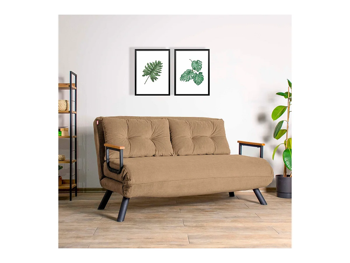 Canapé lit 2 places convertible en tissu avec pieds en métal L133 cm - SANDO
