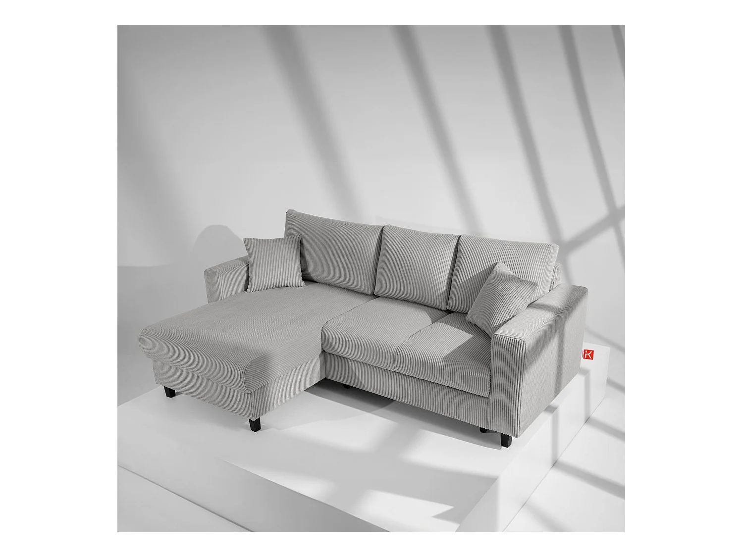 Canapé d'angle convertible gauche - 3 places - EGRET - Gris clair