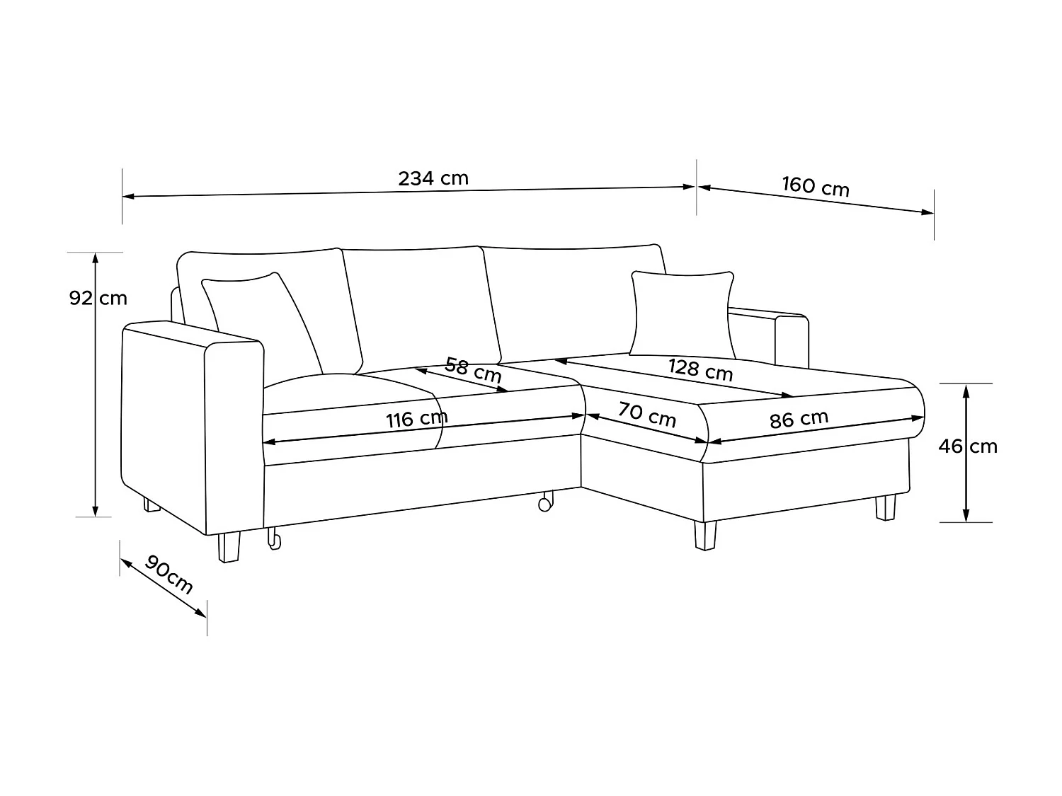 Ecksofa rechts - 3-Sitzer - EGRET - Hellgrau