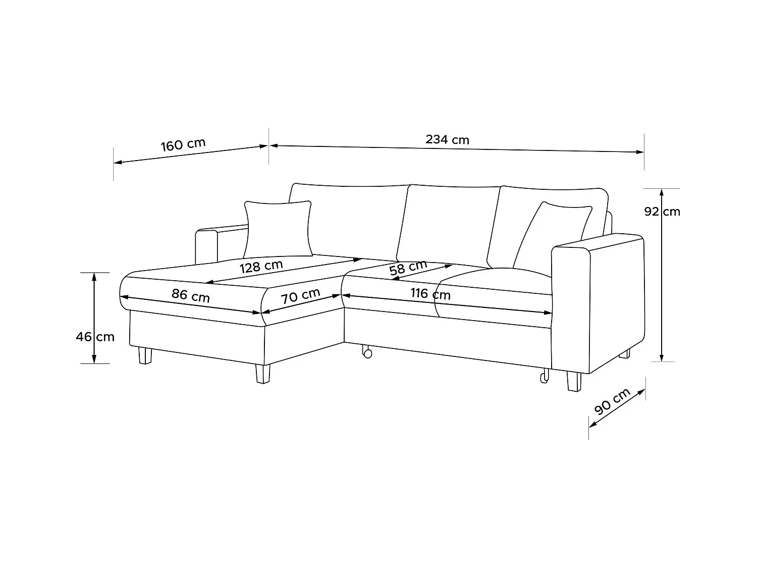 Ecksofa links - 3-Sitzer - EGRET - Schwarz