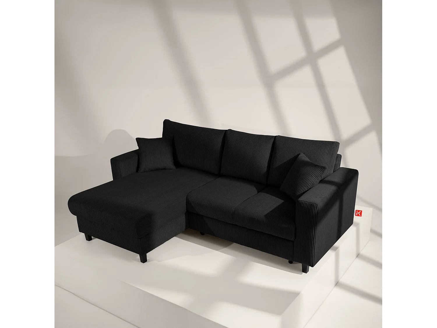 Ecksofa links - 3-Sitzer - EGRET - Schwarz