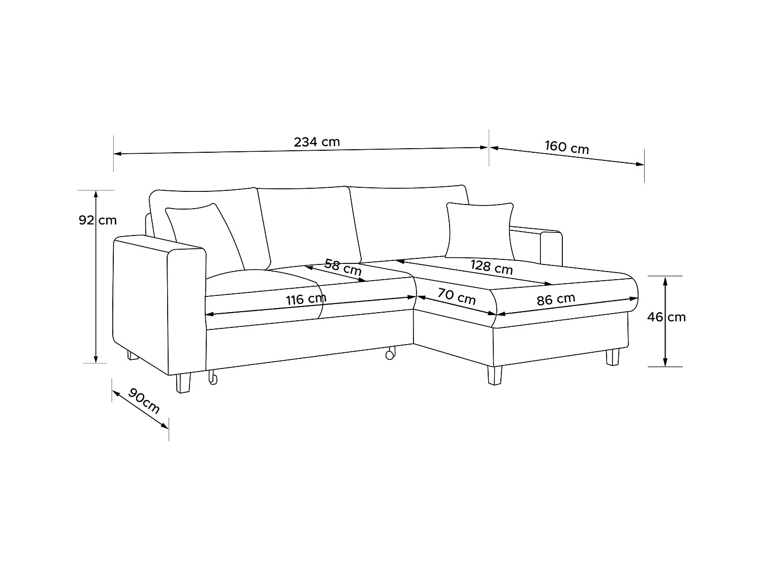 Ecksofa rechts - 3-Sitzer - EGRET - Gelb