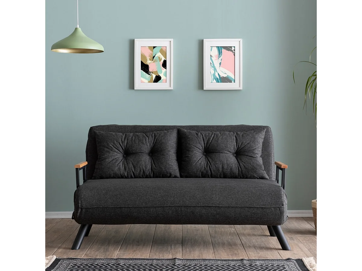 Canapé lit 2 places convertible en tissu avec pieds en métal L133 cm - SANDO