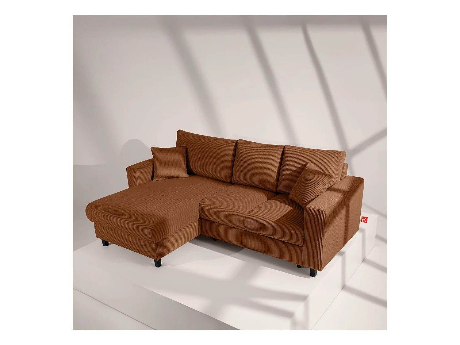 Ecksofa links - 3-Sitzer - EGRET - Rot-Orange