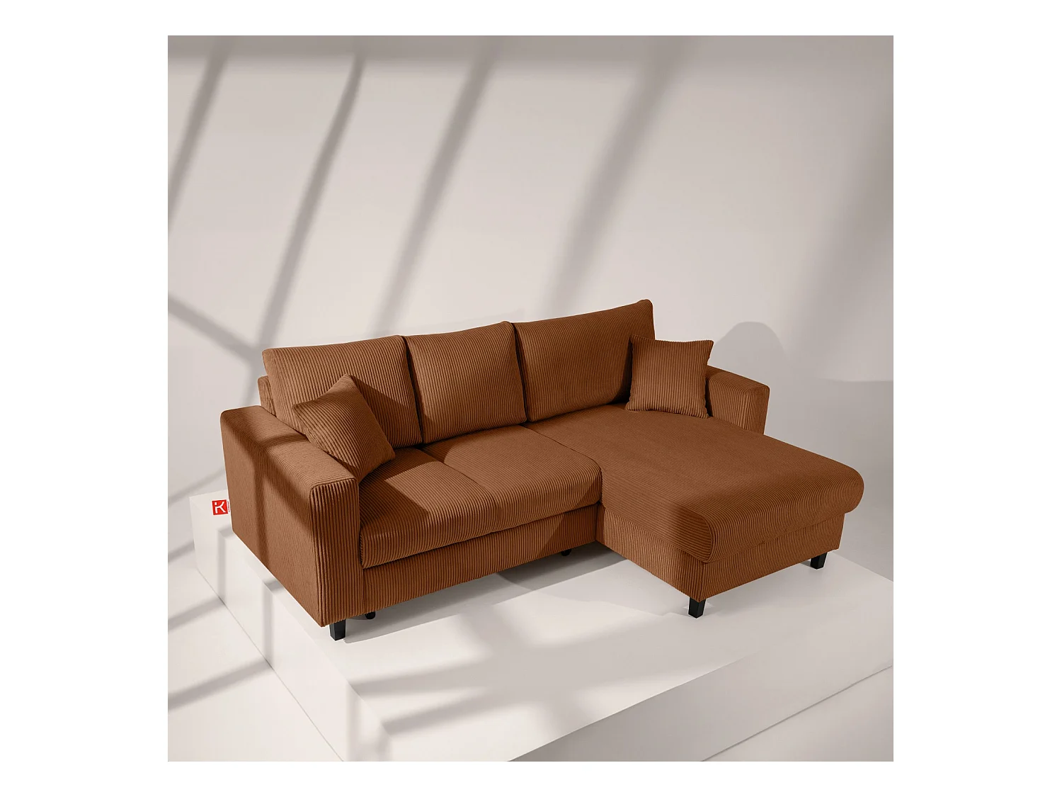 Ecksofa rechts - 3-Sitzer - EGRET - Rot-Orange