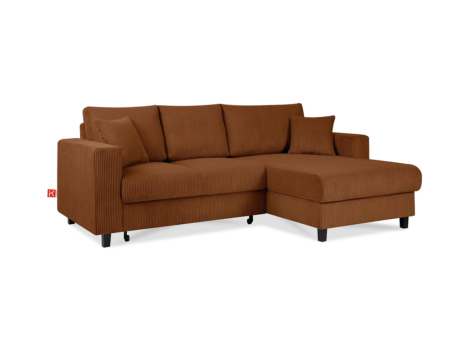 Canapé d'angle convertible droit - 3 places - EGRET - Rouge orange