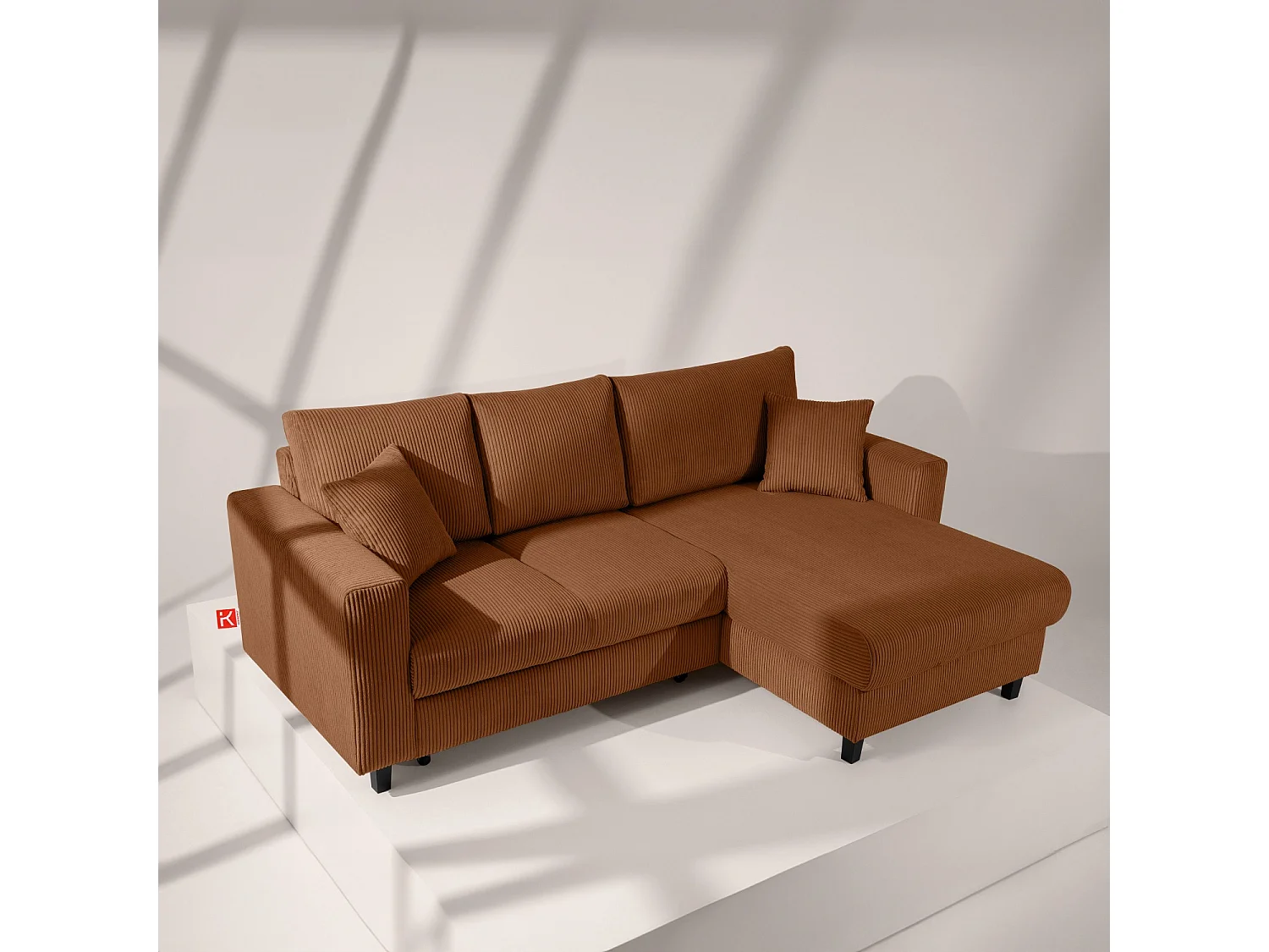 Ecksofa rechts - 3-Sitzer - EGRET - Rot-Orange