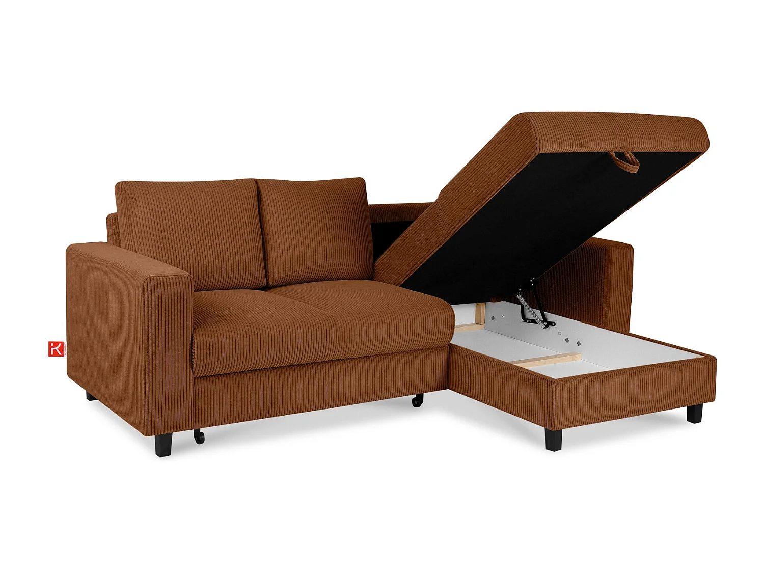 Ecksofa rechts - 3-Sitzer - EGRET - Rot-Orange