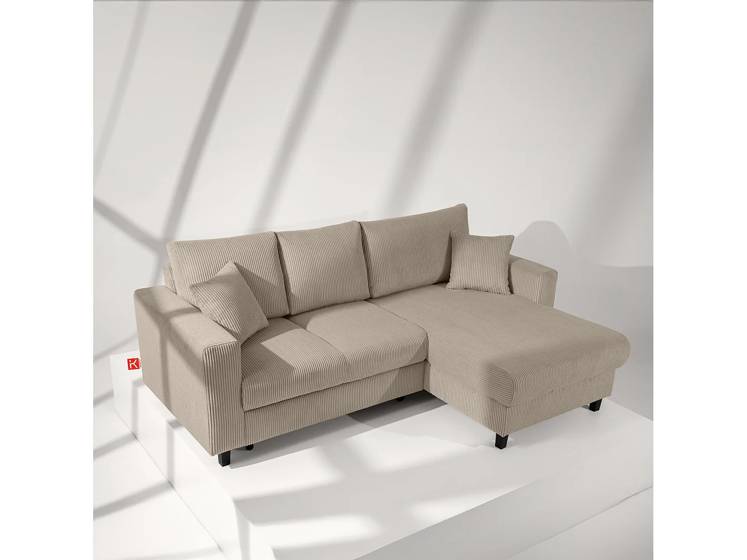 Ecksofa rechts - 3-Sitzer - EGRET - Beige
