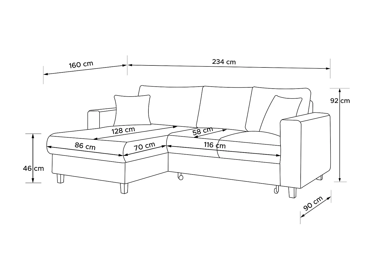 Ecksofa links - 3-Sitzer - EGRET - Dunkelgrau
