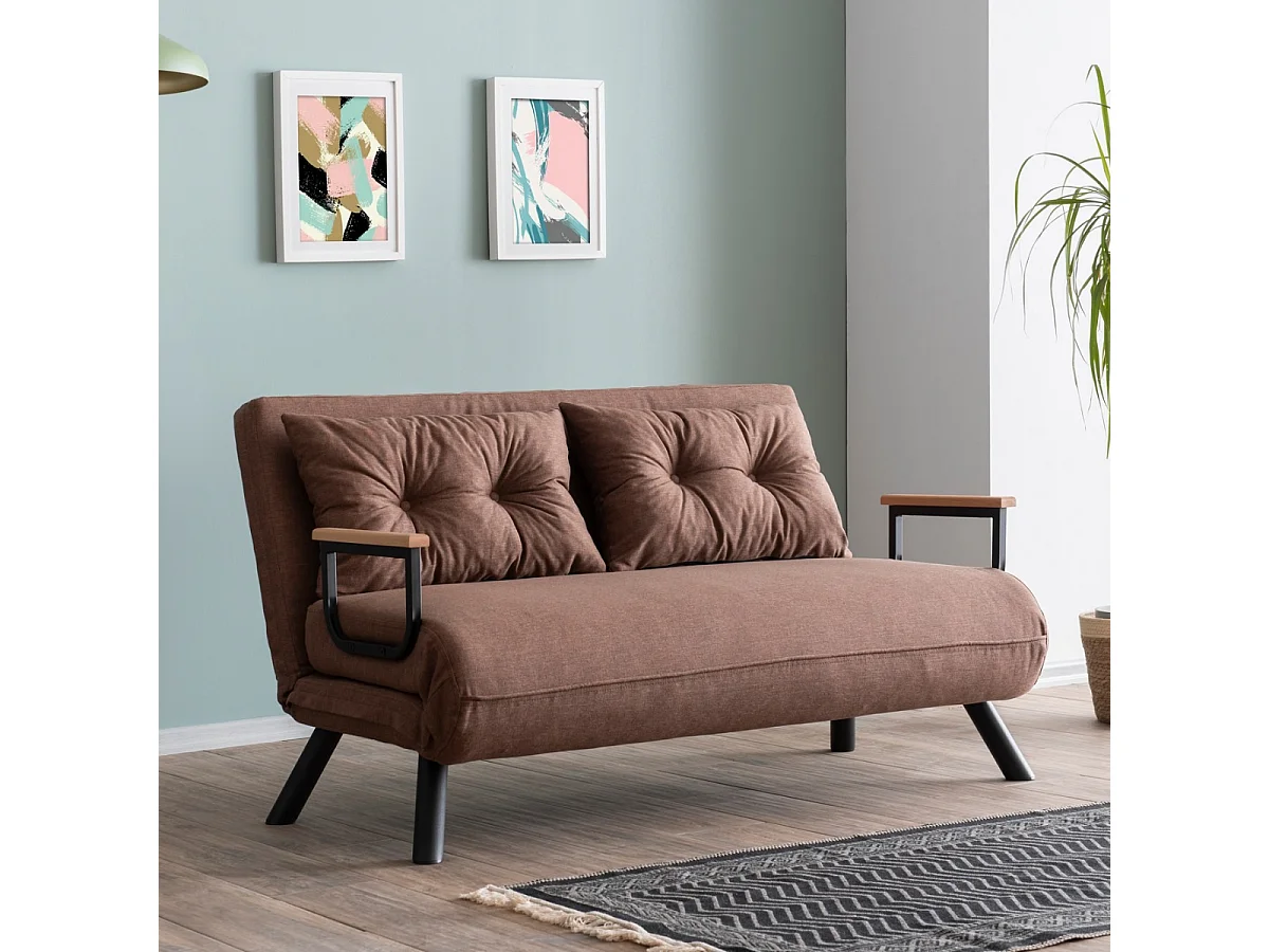 Canapé lit 2 places convertible en tissu avec pieds en métal L133 cm - SANDO