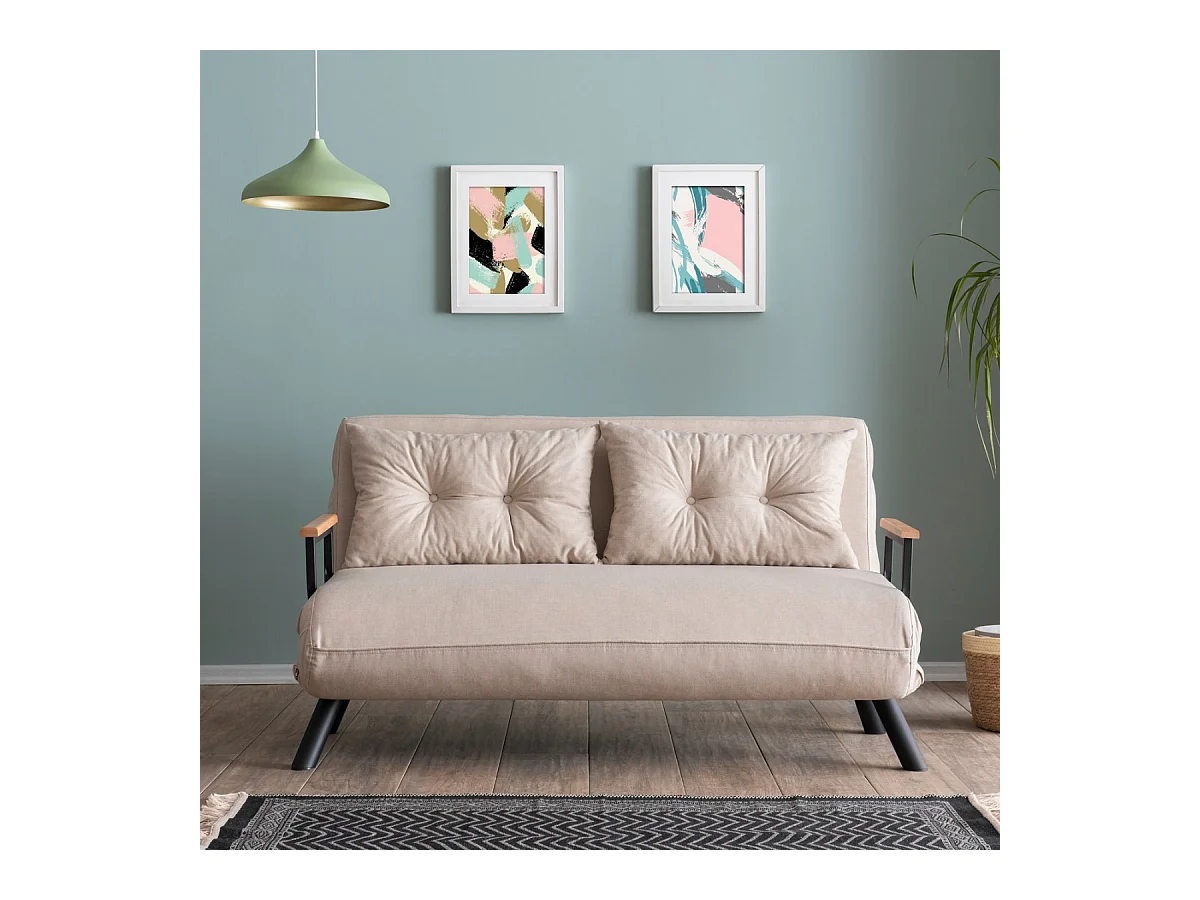 Canapé lit 2 places convertible en tissu avec pieds en métal L133 cm - SANDO