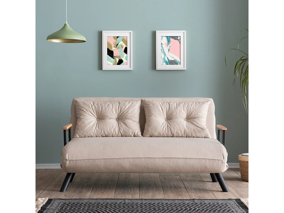 Canapé lit 2 places convertible en tissu avec pieds en métal L133 cm - SANDO