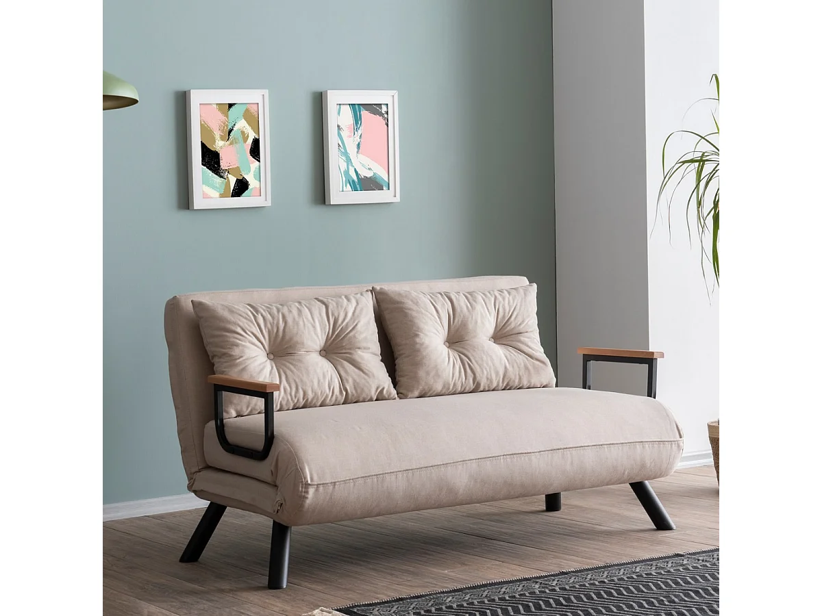 Canapé lit 2 places convertible en tissu avec pieds en métal L133 cm - SANDO