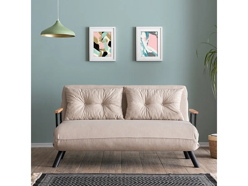 Canapé lit 2 places convertible en tissu avec pieds en métal L133 cm - SANDO