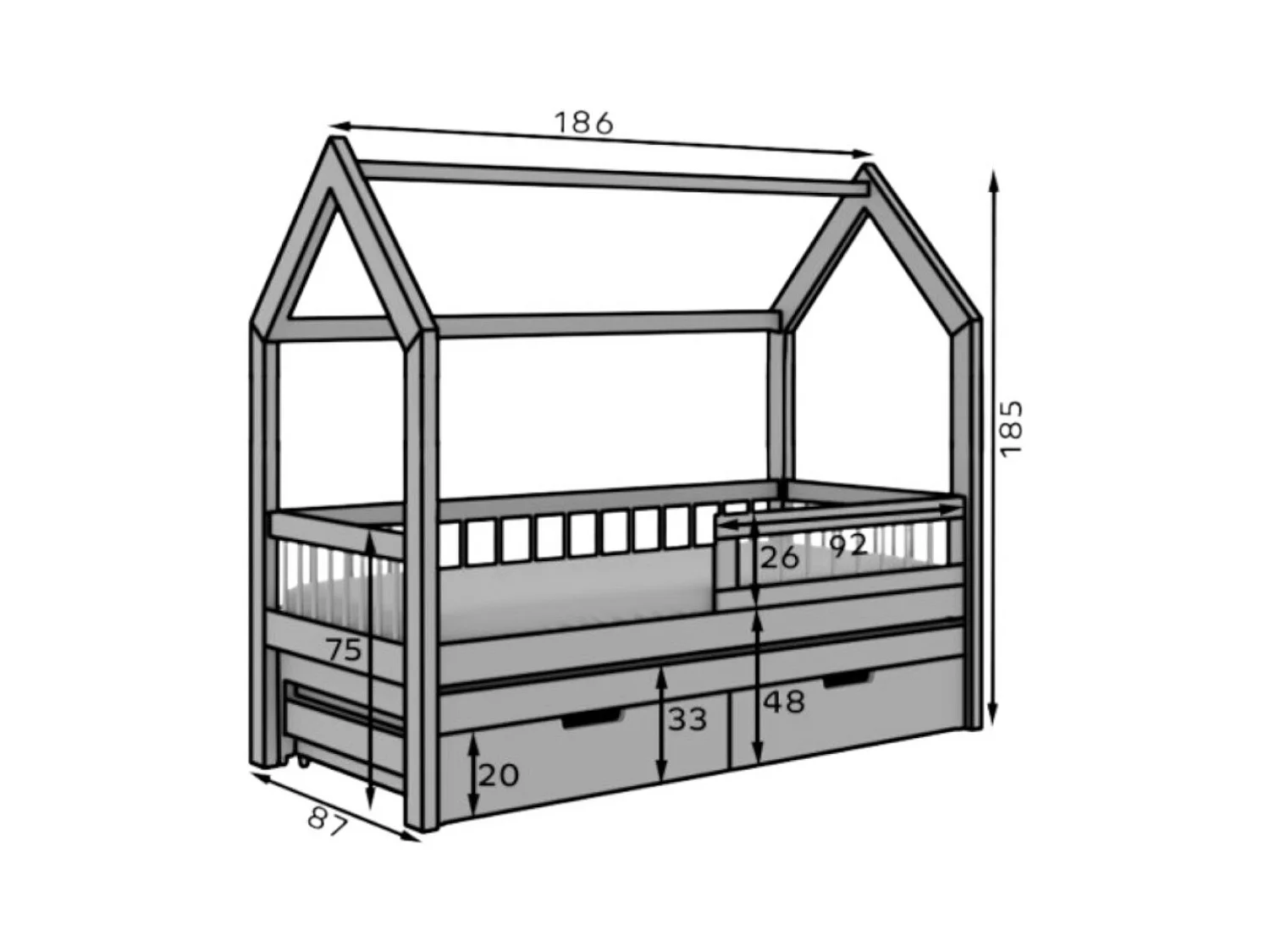 Lit Andes (80x180)/matelas inclus/grise