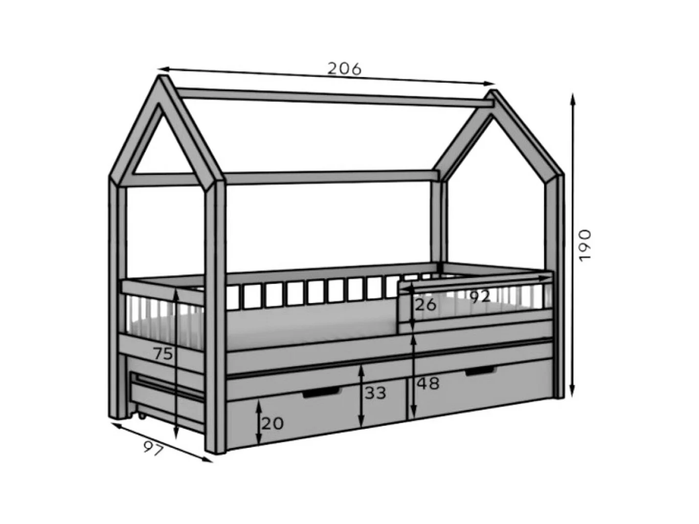 Letto Andes (90x200)/materasso incluso/grigio