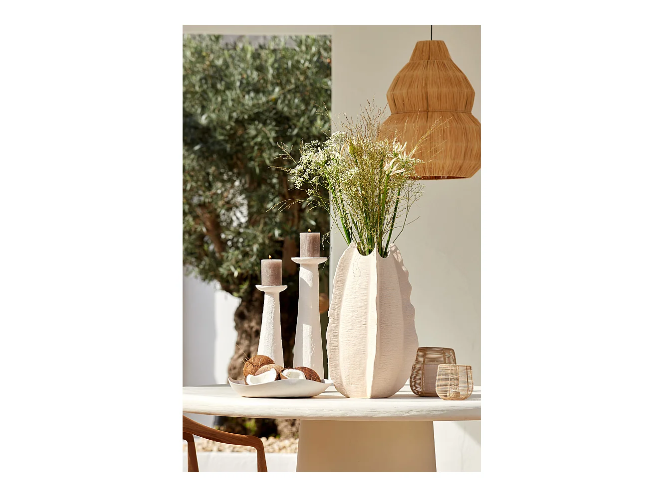 Bougeoir OTA - 12,5x12x37cm - Blanc