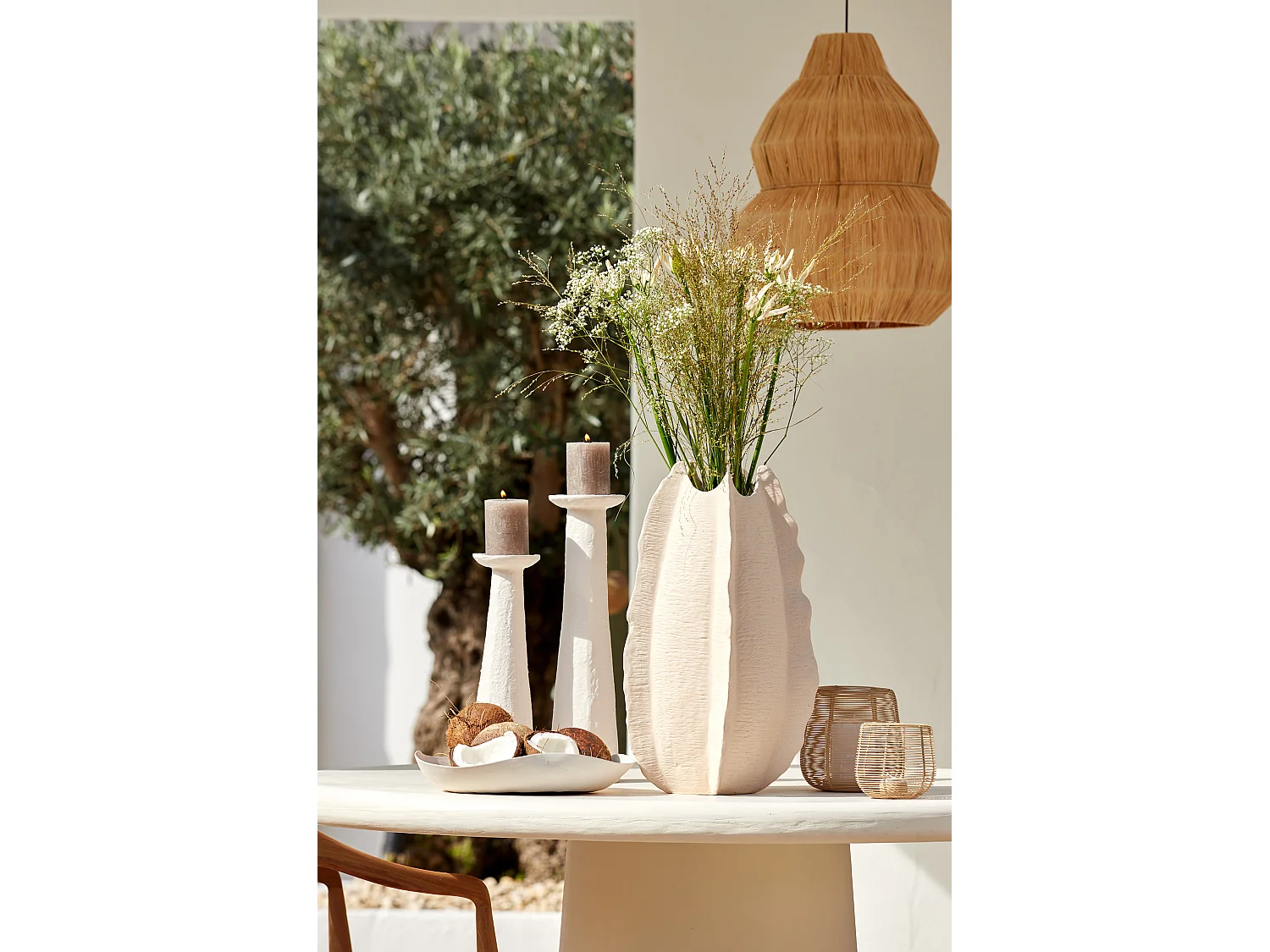 Bougeoir OTA - 13x11,5x46cm - Blanc