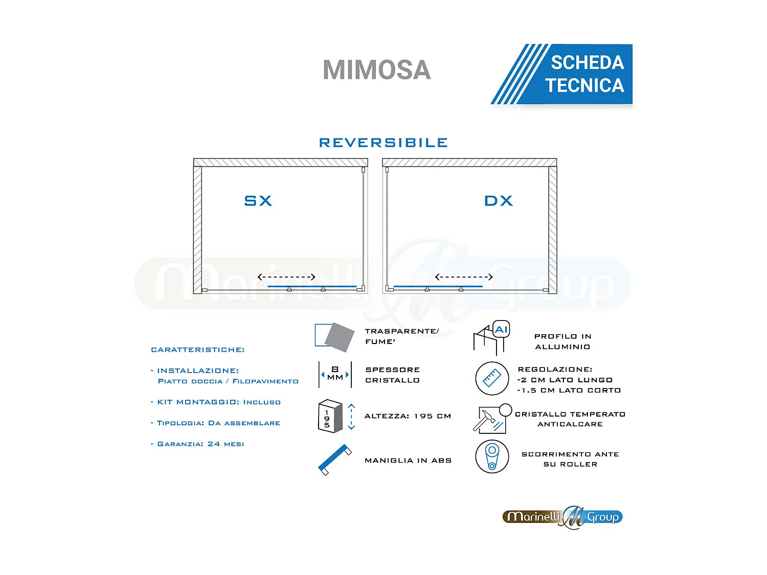 Box Doccia Angolare 75x160 con Anta Scorrevole vetro Cristallo 8mm - Mimosa
