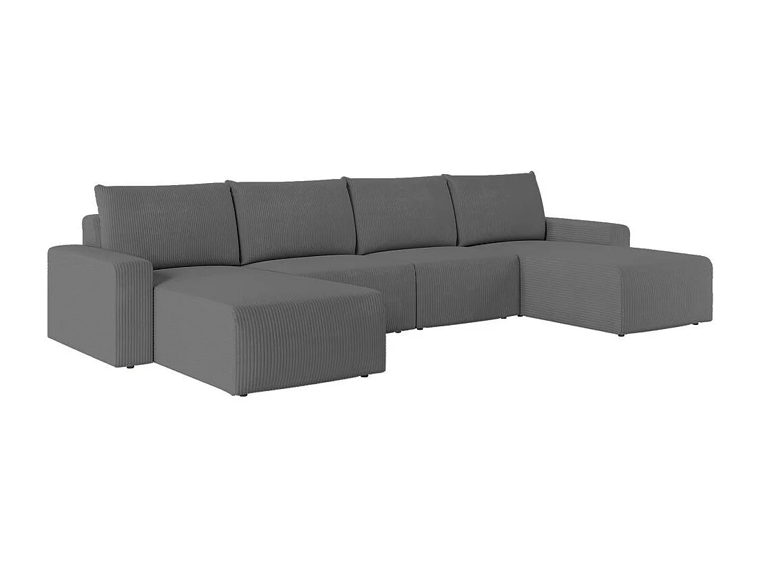 Canapé panoramique fixe 6 places ROMANE en velours côtelé - Gris