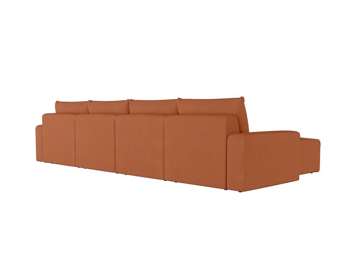Canapé panoramique fixe 6 places ROMANE en velours côtelé - Terracotta
