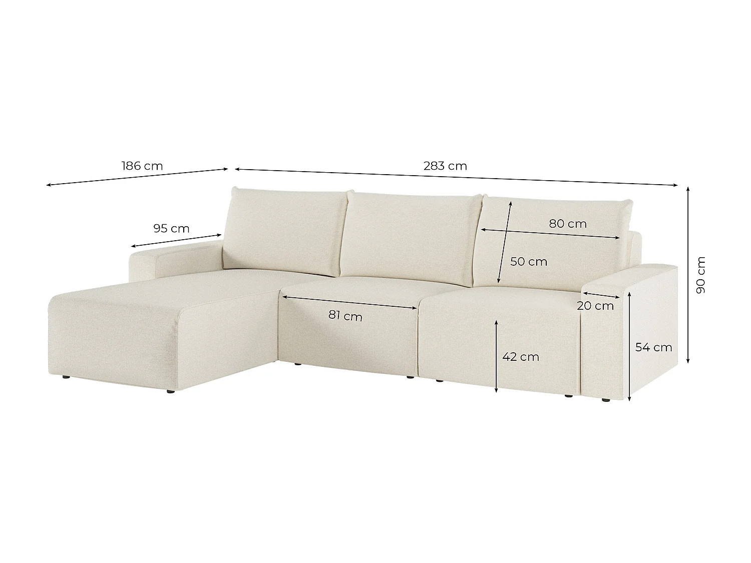 Canapé d'angle réversible 4 places ROMANE en tissu Easy Clean antitache - Gris