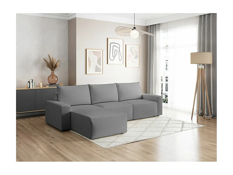 Canapé d'angle réversible 4 places ROMANE en tissu Easy Clean antitache - Gris