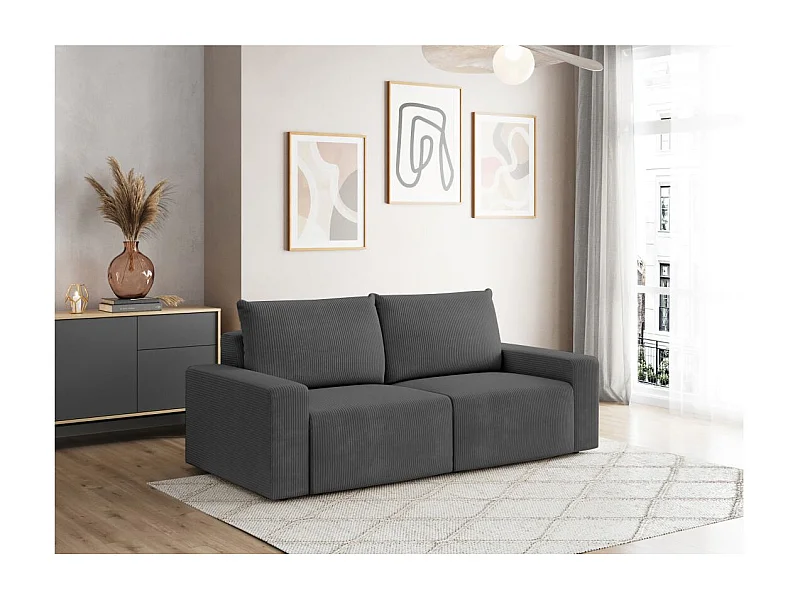 Canapé droit fixe 2 places ROMANE en velours côtelé - Gris
