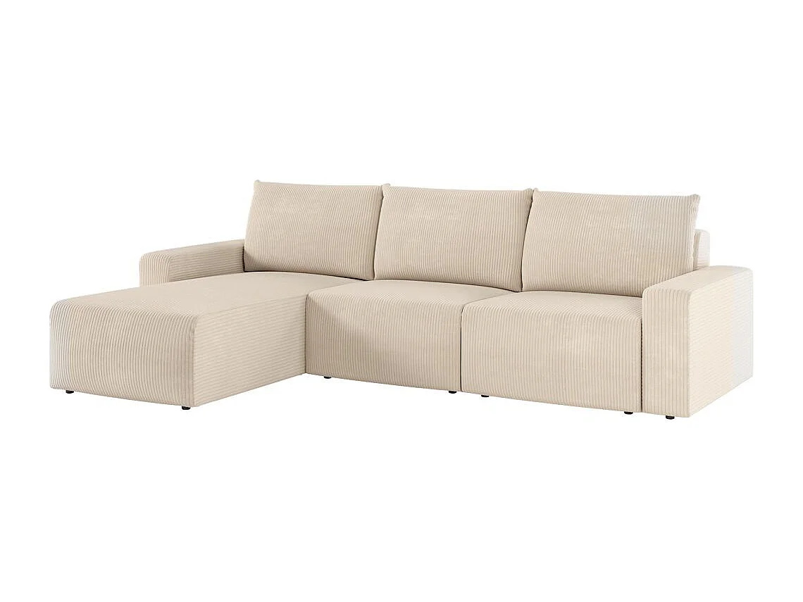 Canapé d'angle réversible 4 places ROMANE en velours côtelé - Beige