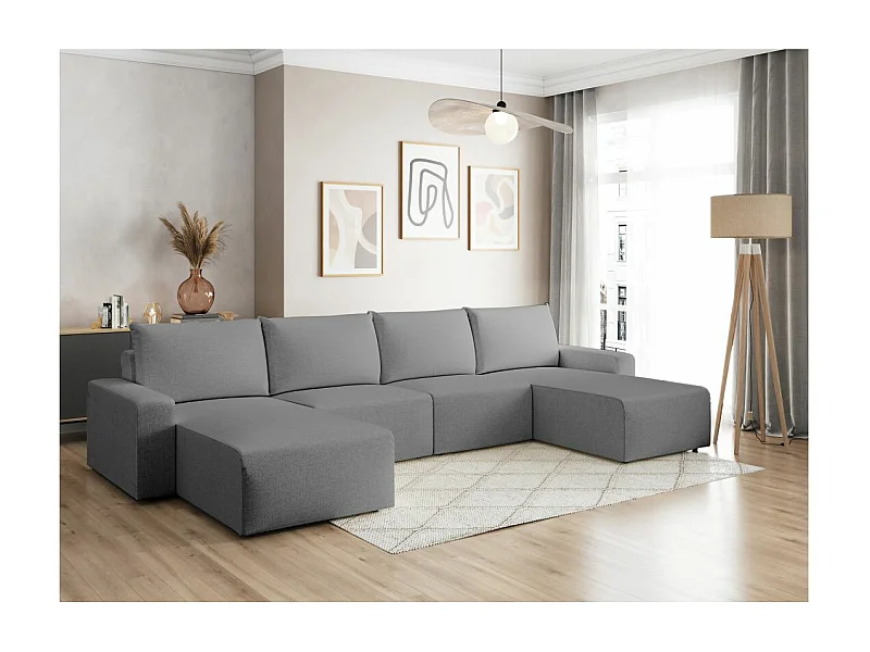 Canapé panoramique fixe 6 places ROMANE en tissu Easy Clean antitache - Gris