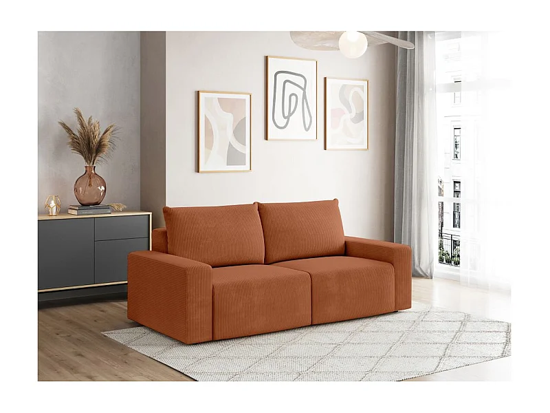 Canapé droit fixe 2 places ROMANE en velours côtelé - Terracotta