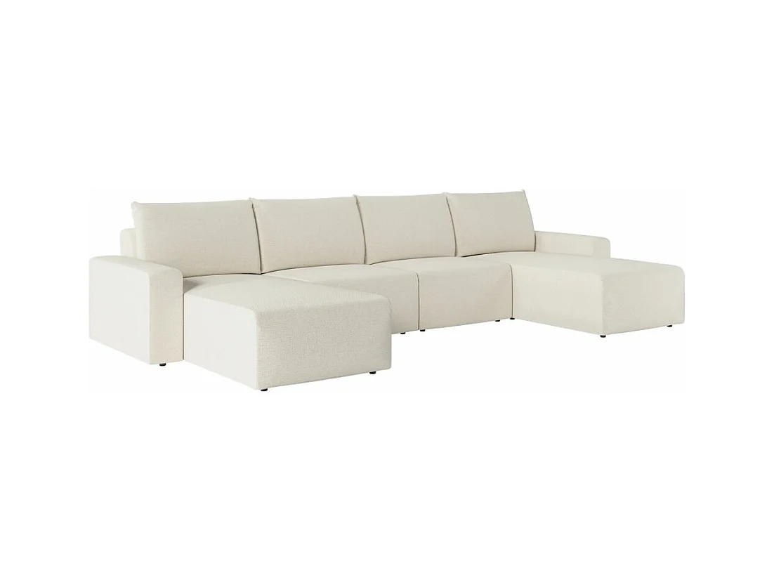 Canapé panoramique fixe 6 places ROMANE en tissu Easy Clean antitache - Beige