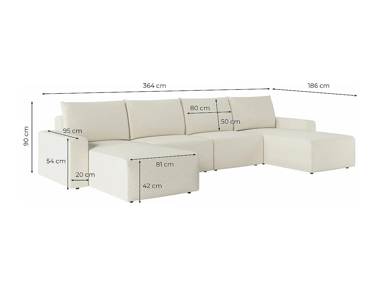 Canapé panoramique fixe 6 places ROMANE en tissu Easy Clean antitache - Beige