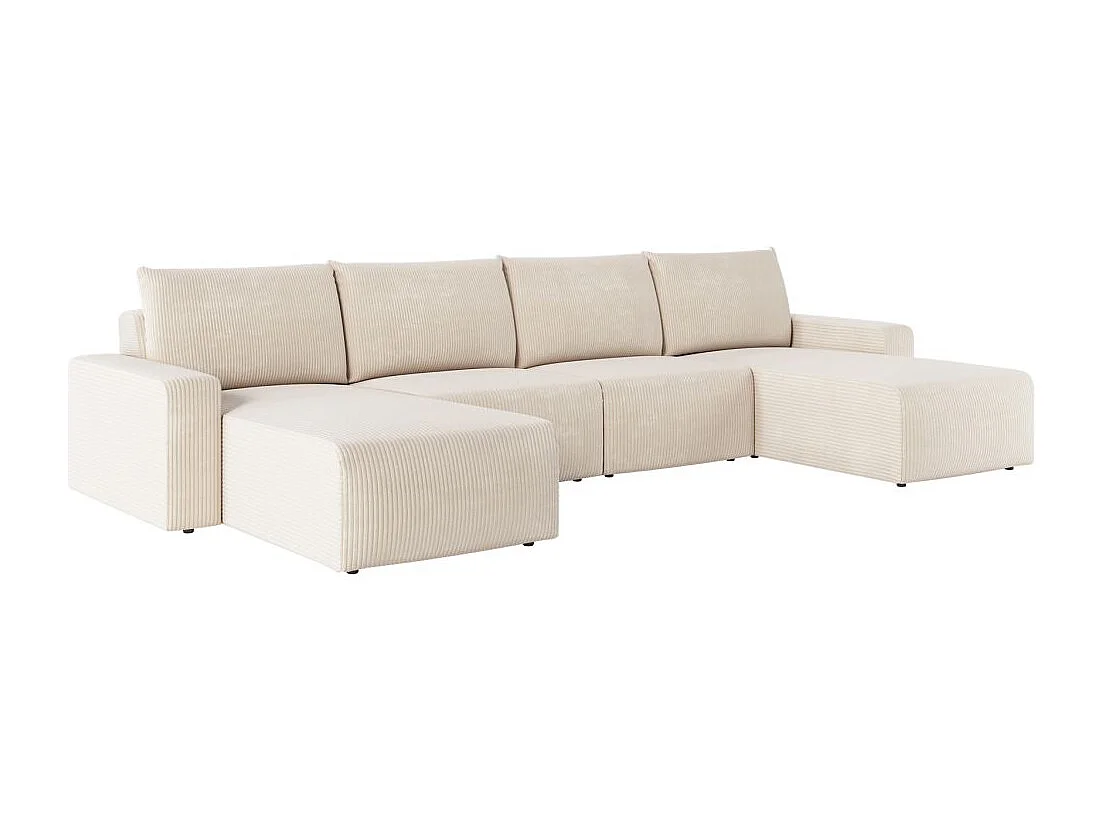 Canapé panoramique fixe 6 places ROMANE en velours côtelé - Beige