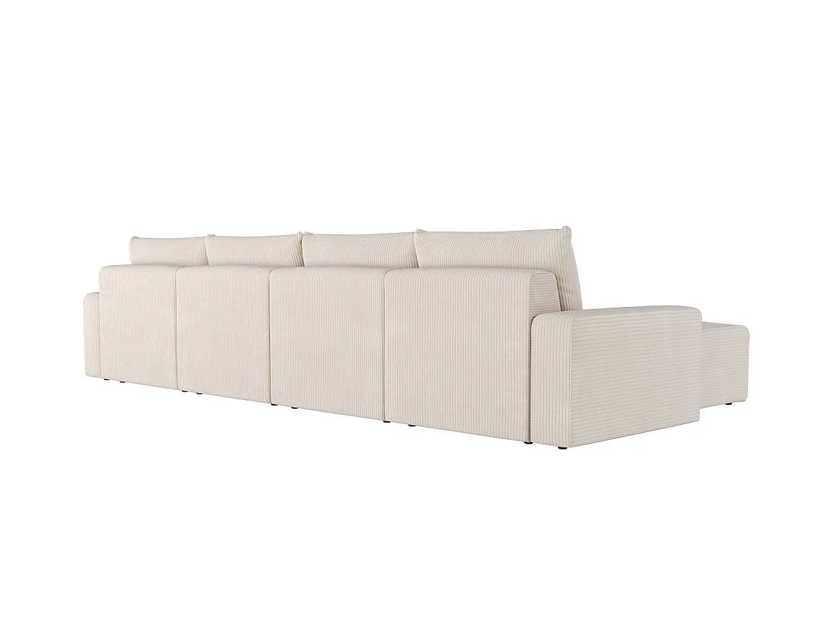 Grand canapé d'angle panoramique 6 places en velours cotele beige ROMANE