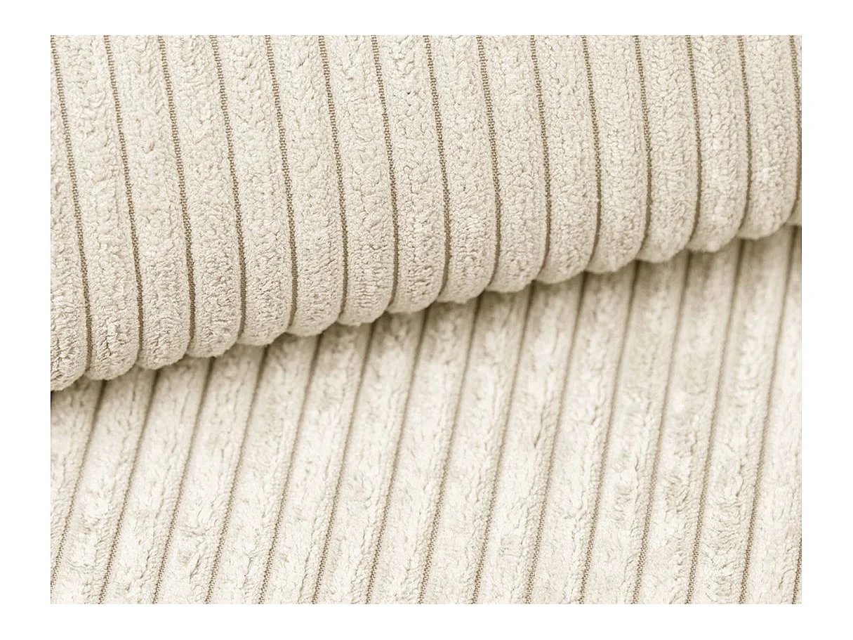 Grand canapé d'angle panoramique 6 places en velours cotele beige ROMANE