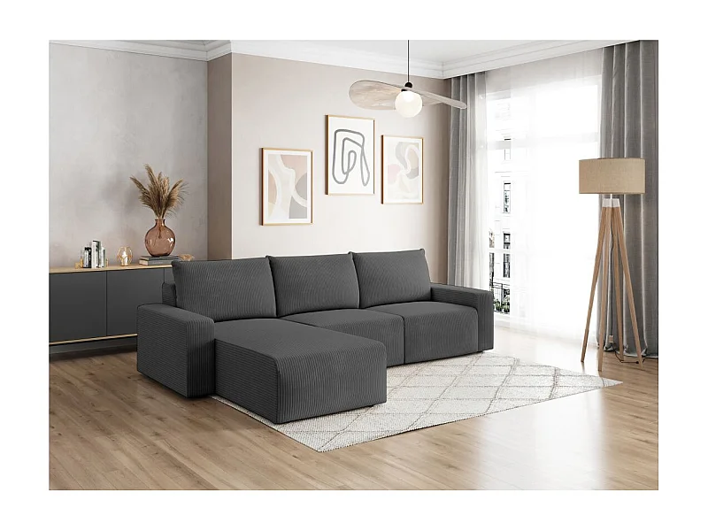 Canapé d'angle réversible 4 places ROMANE en velours côtelé - Gris