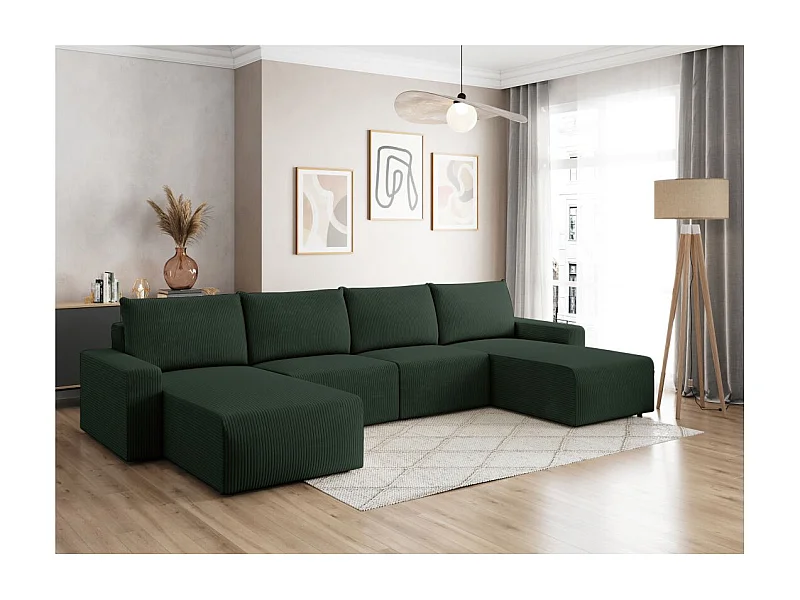 Canapé panoramique fixe 6 places ROMANE en velours côtelé - Vert foncé