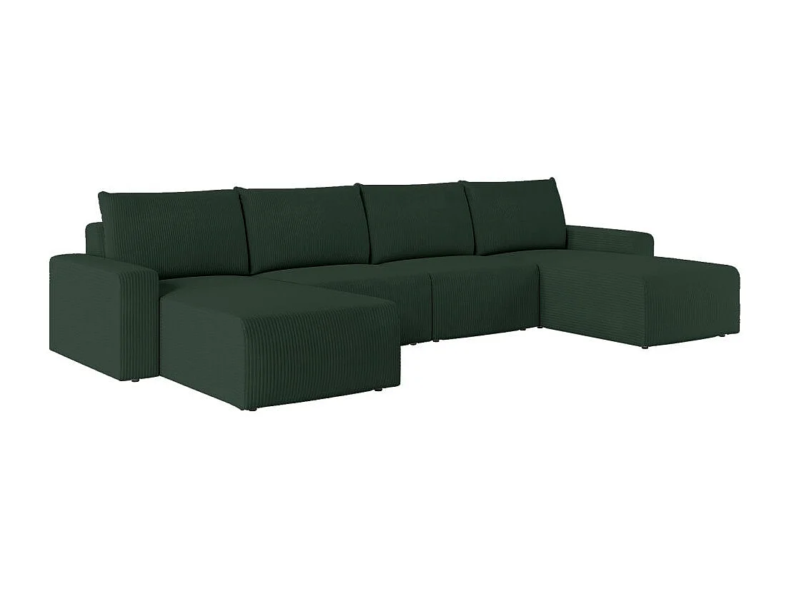 Canapé panoramique fixe 6 places ROMANE en velours côtelé - Vert foncé