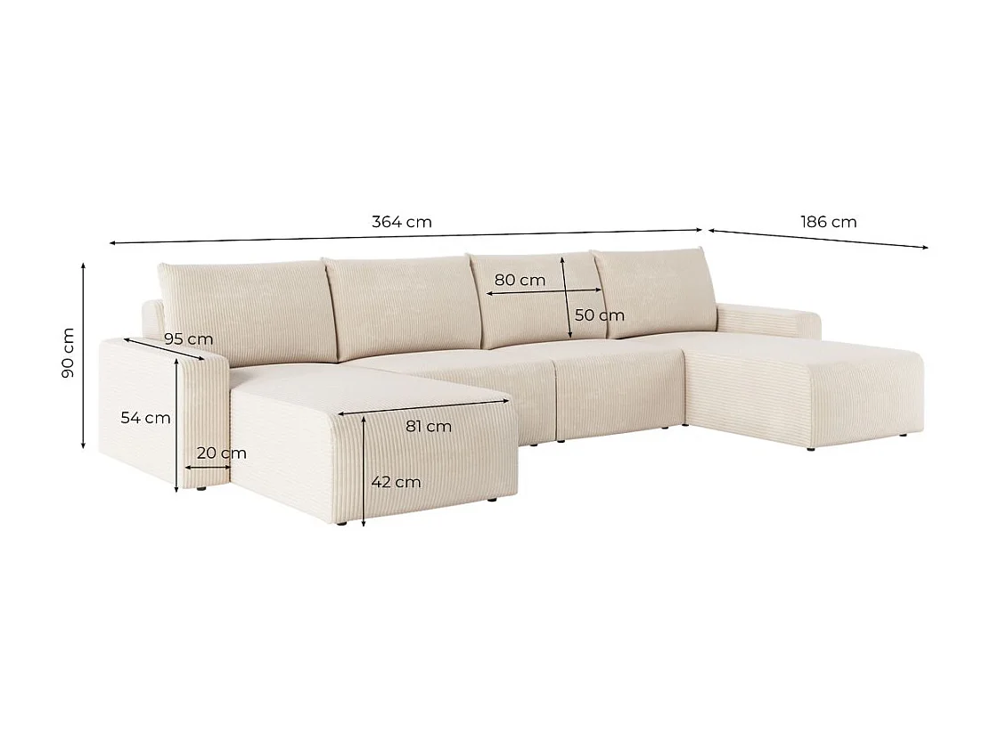 Canapé panoramique fixe 6 places ROMANE en velours côtelé - Vert foncé
