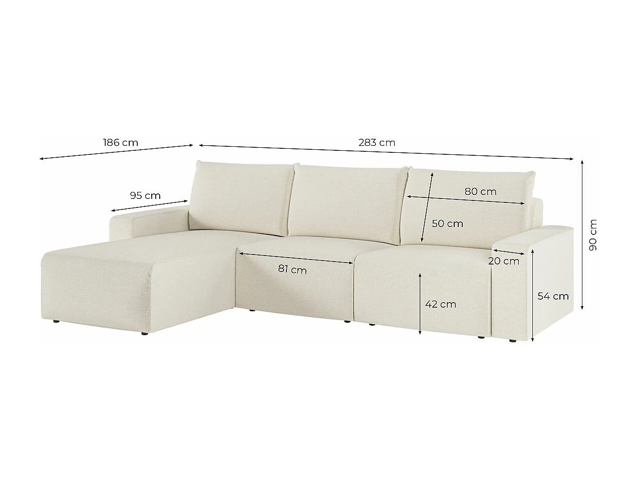 Canapé d'angle réversible 4 places ROMANE en tissu Easy Clean antitache - Beige