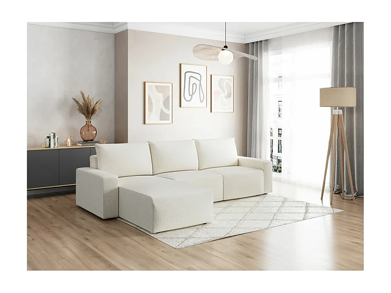 Canapé d'angle réversible 4 places ROMANE en tissu Easy Clean antitache - Beige