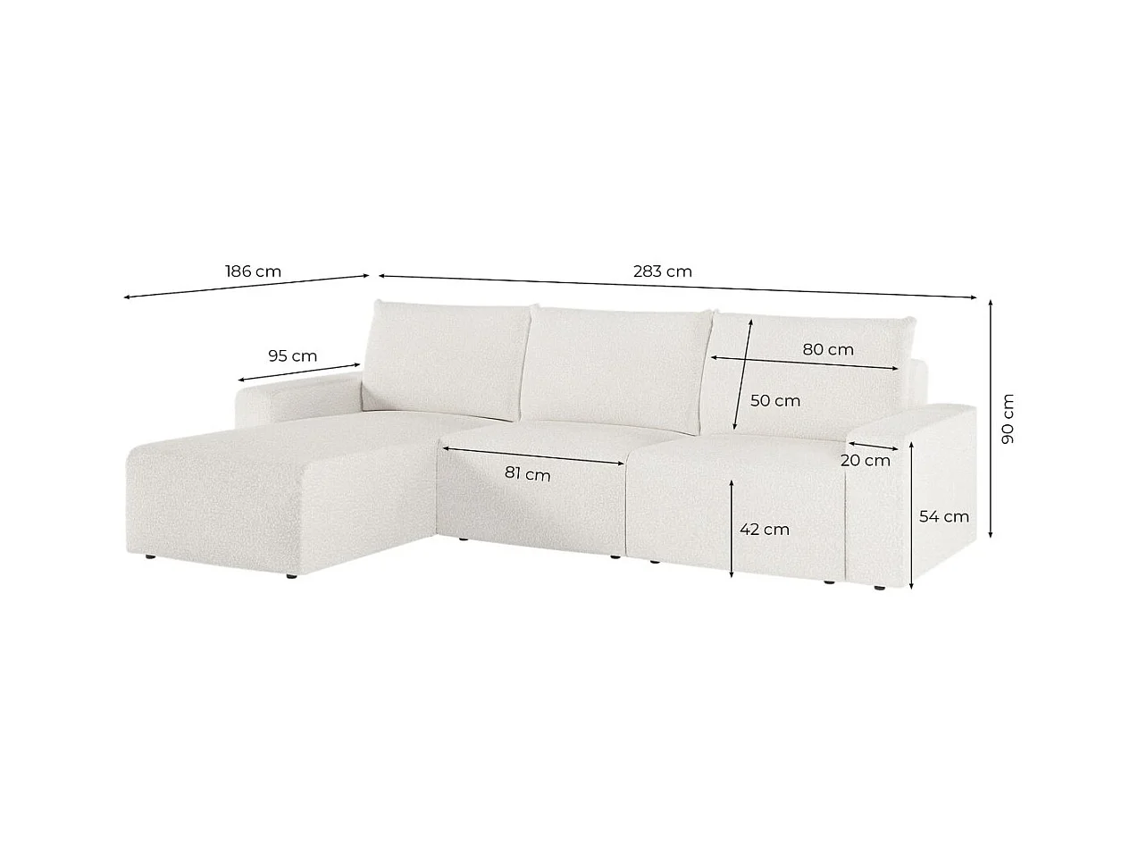 Canapé d'angle réversible 4 places ROMANE en tissu bouclette - Blanc