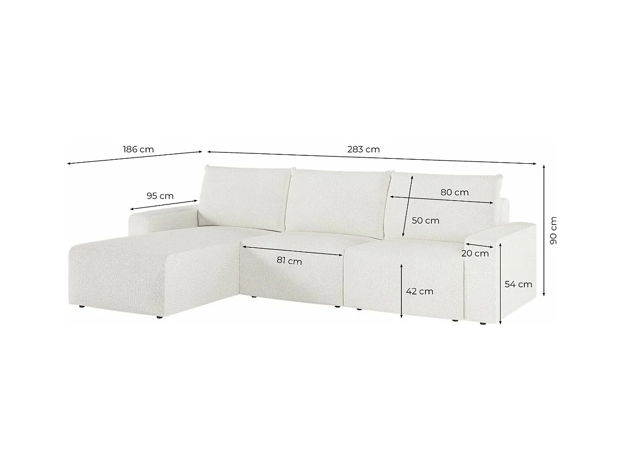 Canapé d'angle réversible 4 places ROMANE en tissu bouclette - Blanc