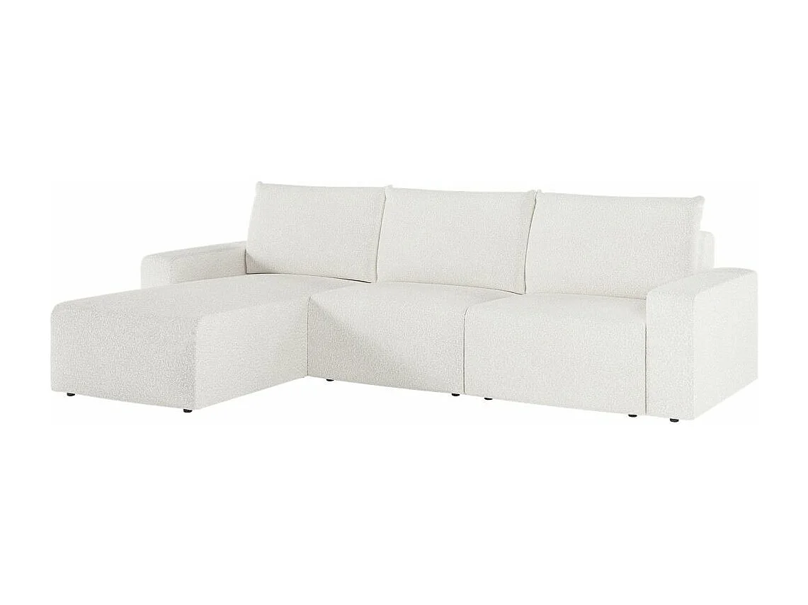 Canapé d'angle réversible 4 places ROMANE en tissu bouclette - Blanc