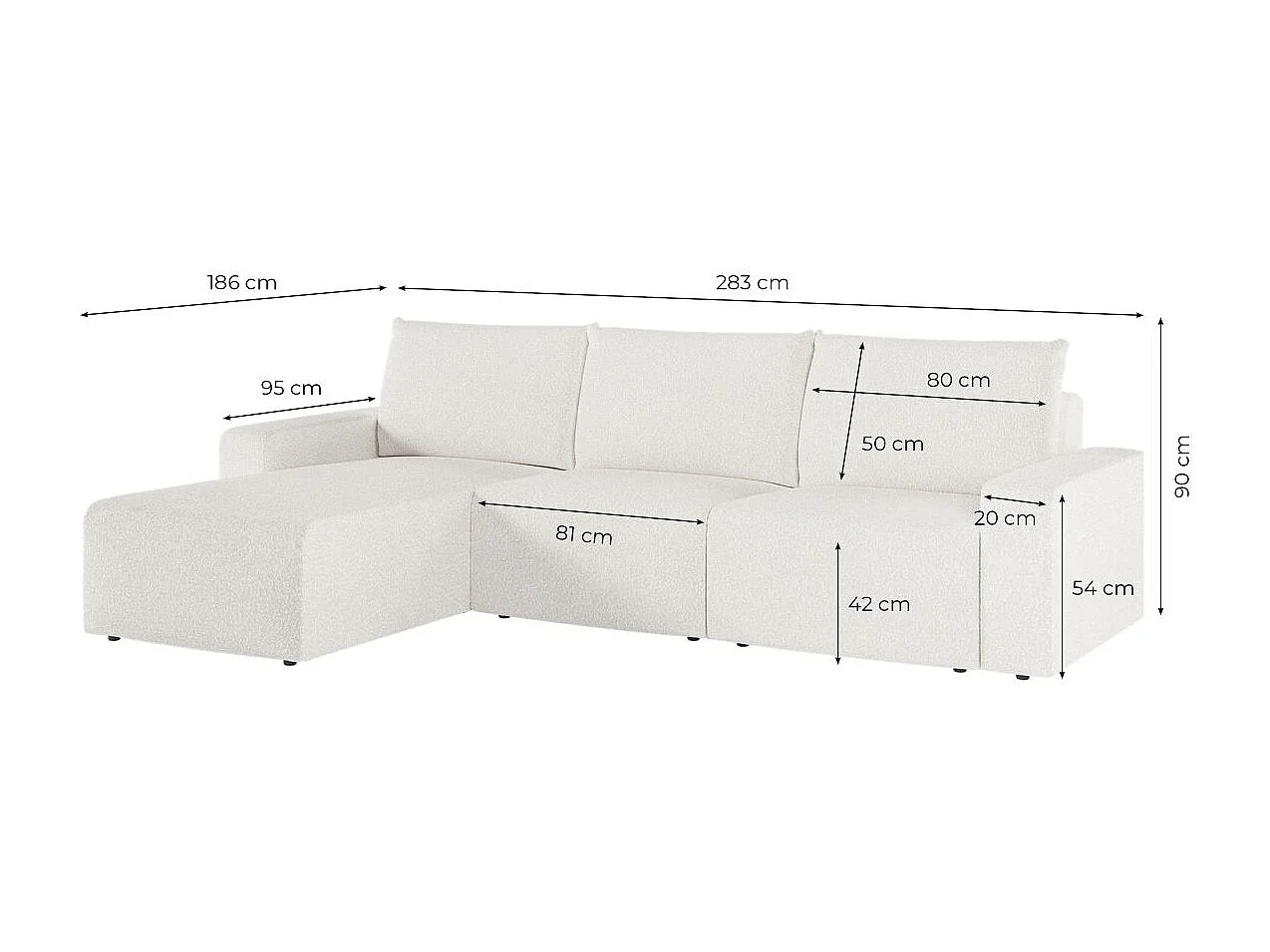 Canapé d'angle réversible 4 places ROMANE en tissu bouclette - Blanc