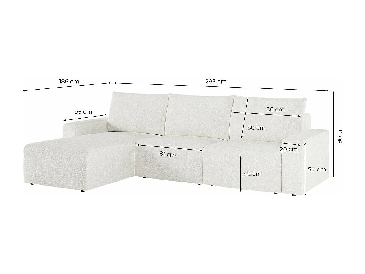 Canapé d'angle réversible 4 places ROMANE en tissu bouclette - Blanc