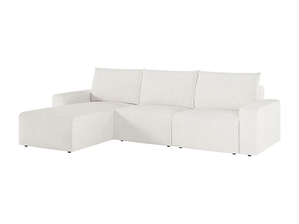 Canapé d'angle réversible 4 places ROMANE en tissu bouclette - Blanc