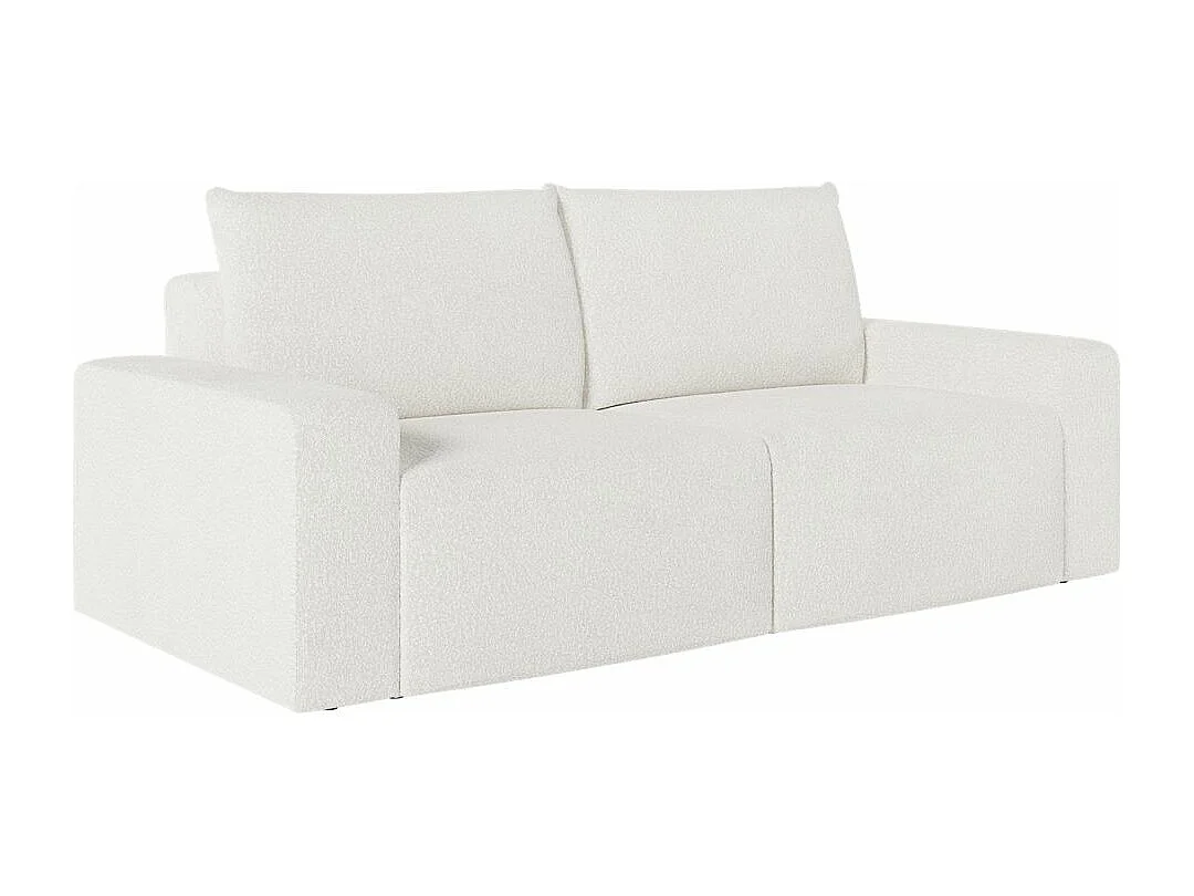 Canapé droit fixe 2 places ROMANE en tissu bouclette - Blanc
